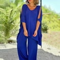 thumbnail image 3 of Women's 2 Piece Summer Set - Tie Waist V-Neck Cap Sleeve Top & Wide Leg Pants, Breathable Outfit, 3 of 8