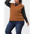 thumbnail image 2 of Suéteres de talgrande pamujer Chaleco con cuello en V Cable Estilo de muy buen gusto Jersey sin mangas Suéter Chalecos marrón 1X, 2 of 6
