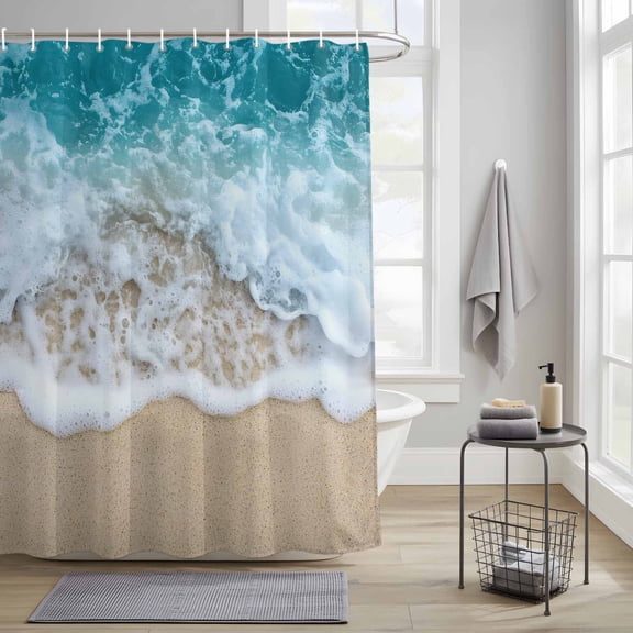 Bathroom Shower Curtain Summer Beach Teal Ocean Wave Waterproof Shower Curtains with Hooks, Nautical Seaside Water Ripple Bath Curtains Bathtub Curtain Home Decor 36x72in