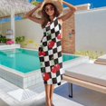 thumbnail image 4 of Uourmeti Womens Black and White Plaid Cherries Blouse Sarong Coverups Sheer Bikini Tie Side Wraps See Through Beach Pareos, 4 of 7