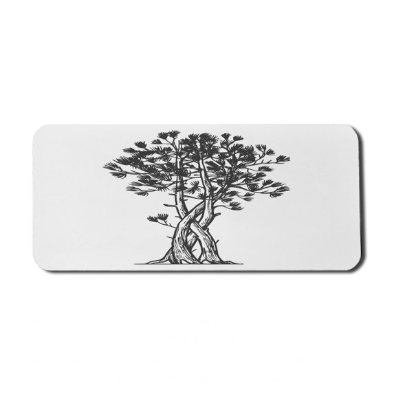 Tree Computer Mouse Pad, Sketchy Illustration of a Pine Tree Drawn by Hand on a Plain Background, Rectangle Non-Slip Rubber Mousepad X-Large, 35" x 15", Charcoal Grey and White, by Ambesonne