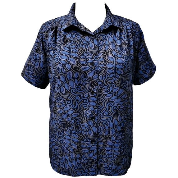 A Personal Touch Women's Plus Size Short Sleeve Button-Front Tunic with Shirring - Grey Bachman - 6x