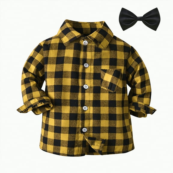 Ccpelsie Toddler Girls Boys Long Sleeve Shirt Kids Button Down Jacket Top Outfit Fall Winter Clothes(Yellow,5-6 Years)