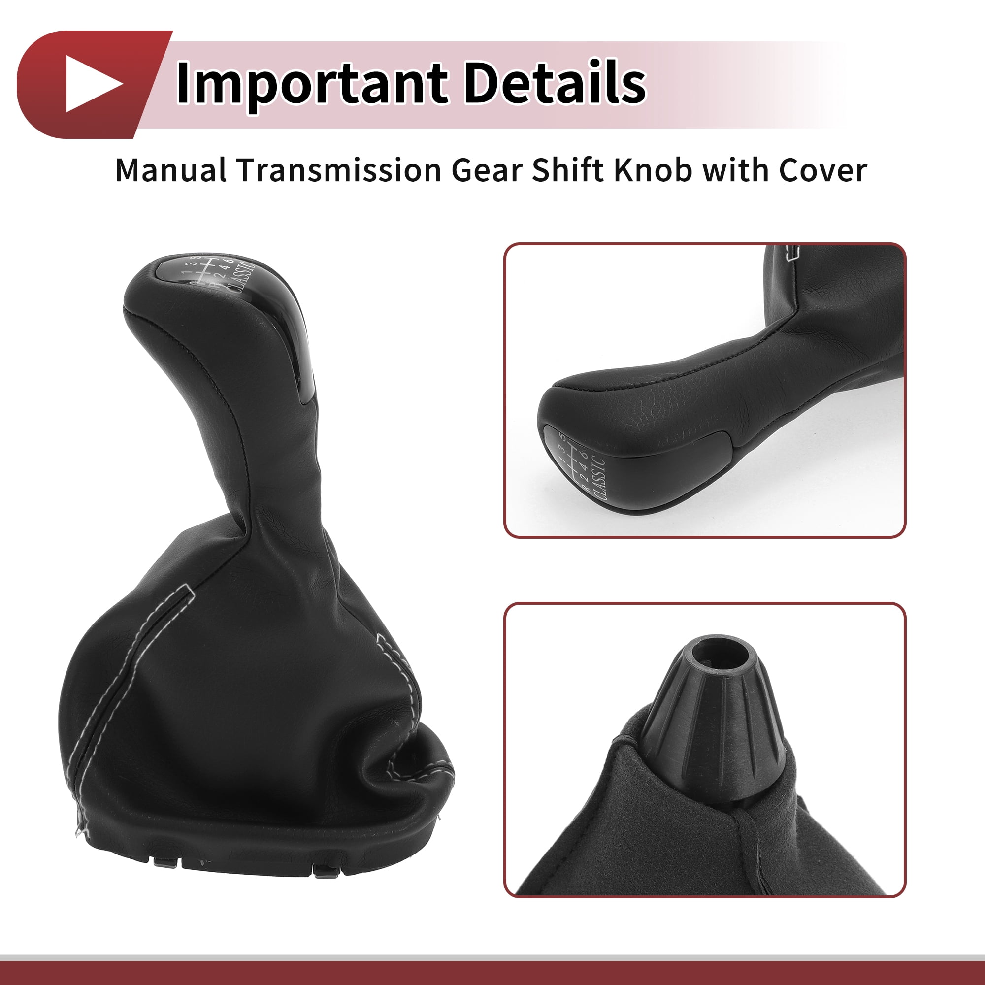 Unique Bargains 6 Speed Manual Gear Shift Knob with Cover for Mercedes-Benz W203 S203 2000-2007 Plastic Faux Leather Gearbox Stick Shifter Lever Knob Black White
