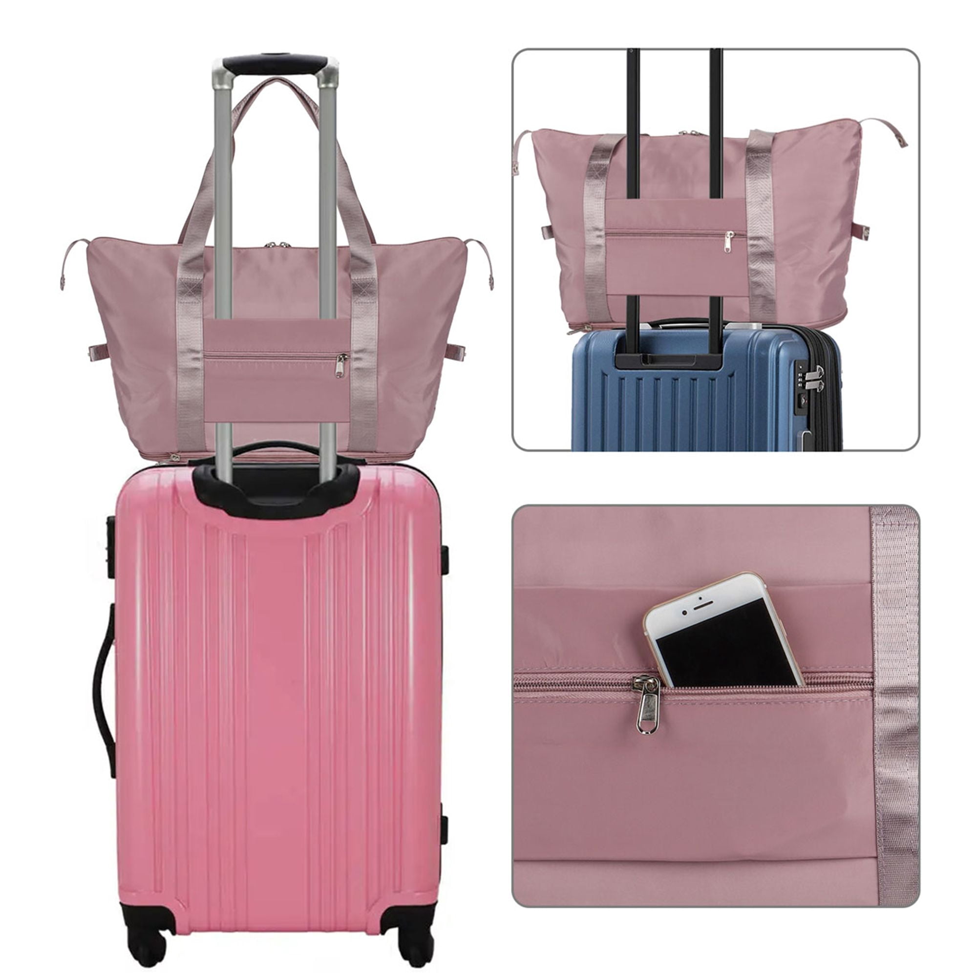 Gustave Women Large Folding Weekender Travel Bag Lightweight Sport Duffle Bags Waterproof Foldable Tote Carry on Luggage - Pink