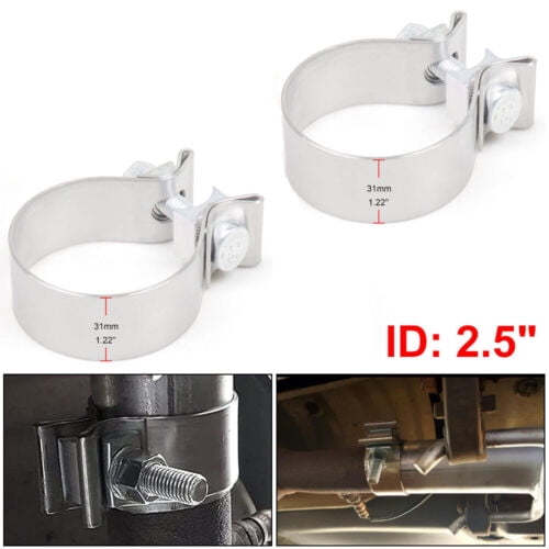 2pcs 2.5" Stainless Exhaust Lap Joint Clamp Butt Narrow Band Exhaust Seal Clamp