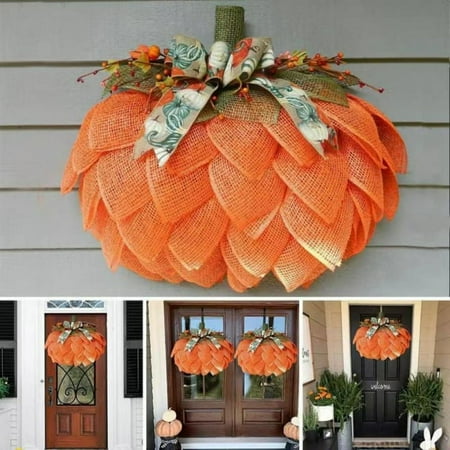 Fall Door Wreath, Burlap Mesh Wreath for Thanksgiving Harvest Front Door Decoration