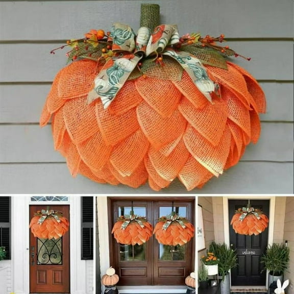 Fall Door Wreath, Burlap Mesh Wreath for Thanksgiving Harvest Front Door Decoration