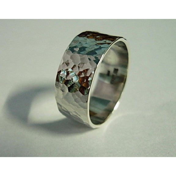 ELANZAA JEWELS men's hammered silver ring, 8mm Wide Band with Textured Surface