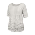 thumbnail image 5 of GZWYHT Boho Floral Tops，Cotton Shirts Women's Summer Embroidered Plus Size Cute Casual Cute Loose Fit Tunics Summer Peasant Blouses For Women White 2XL, 5 of 9