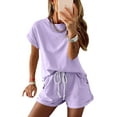 thumbnail image 2 of Langwyqu Solid Color Women Casual 2 Pieces Sets Tops & Shorts Suit, 2 of 5