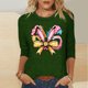 thumbnail image 2 of Camisetas Casuales de las Mujeres Impresas 3/4 Manga Cuello Redondo Blusa, Moda Ligera Superior para el Hogar Y el Uso Diario, Cómoda Imitación de la Tela Del Estante, 2 of 6