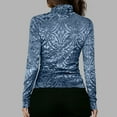 thumbnail image 5 of Women's Mock Neck Velvet Top Long Sleeve Printed Slim-Fit Base Layer Solid Casual Spring & Autumn Blouse,L,Light Blue, 5 of 7