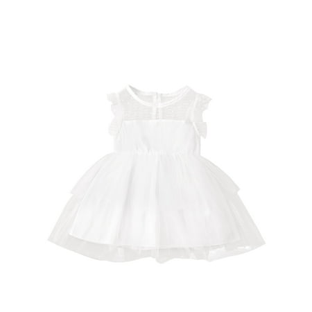 

OLLUISNEO Infant Baby Girls Dress 18 Months Summer Dress 24 Months Crew Neckline Sleeveless Gauze Dress White