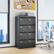 STANI 4 Drawer Black File Cabinet with Lock, Vertical Filing Cabinets for Home Office, Metal Locking Office File Storage Cabinets with Drawers for Legal/A4
