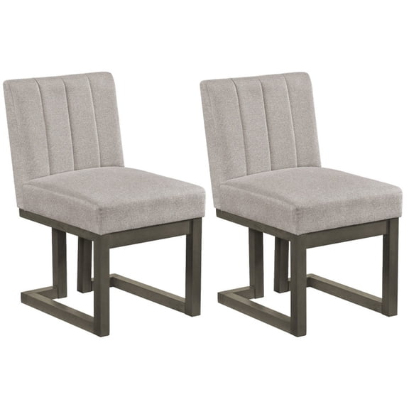 Furnibear Upholstered Dining Chairs Set of 2 with 5.5 Inch Padded Seat and Rubber Wood Legs for Kitchen and Dining Room, Beige