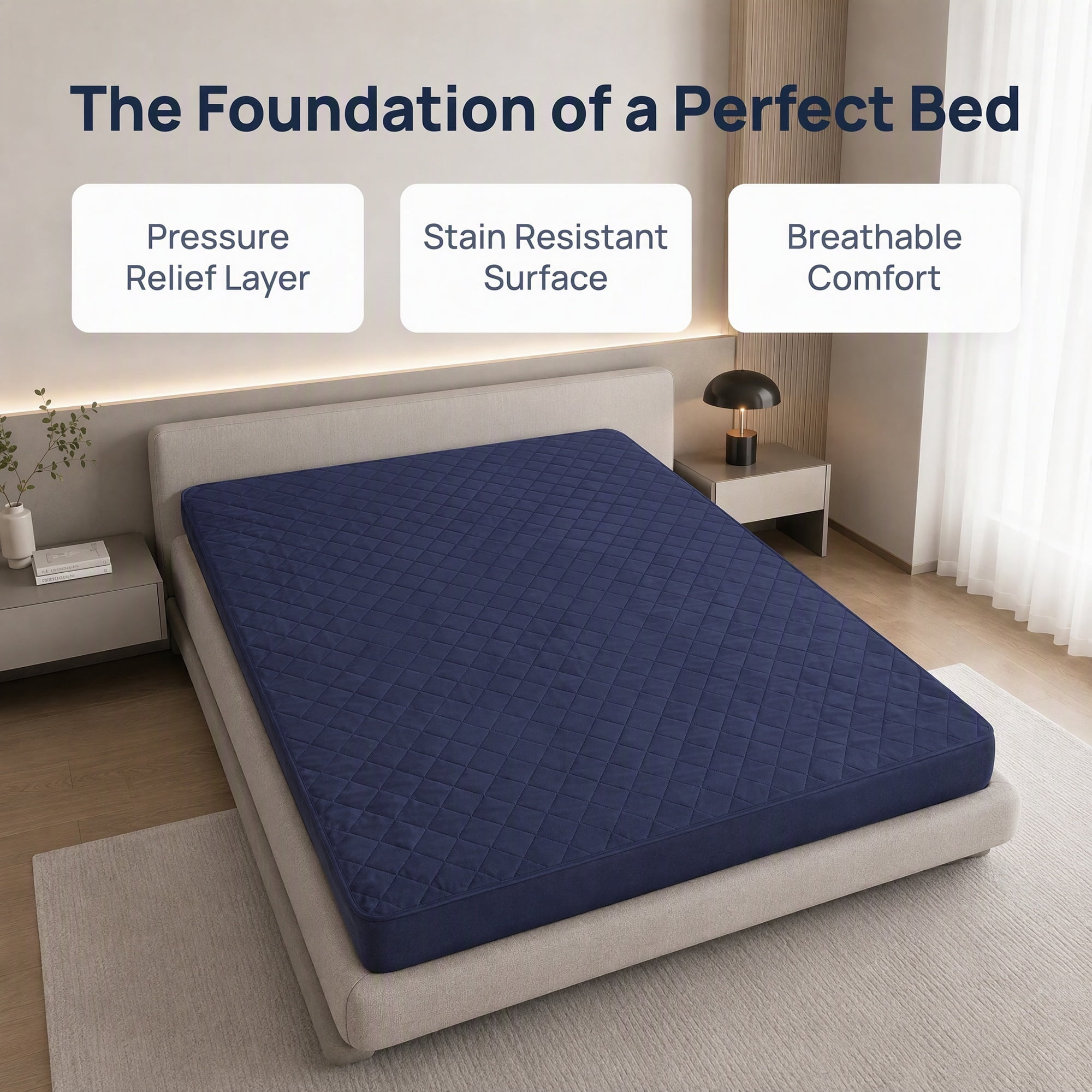 Unique Bargains Microfiber Bed Sheet Mattress Protector Textured Bedding Dark Blue 54"x75"