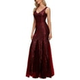thumbnail image 2 of ROMANCE VICTORY Women's Sexy V-Neck Sleeveless Shinning Sequins Tulle Evening Mermaid Bridesmaid Cocktail Prom Dress, 2 of 11