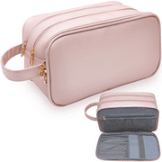 Maylisacc Water Resistant Toiletry Bag, Eco Leather Cosmetic Makeup Bag Organizer, for Travel Pink