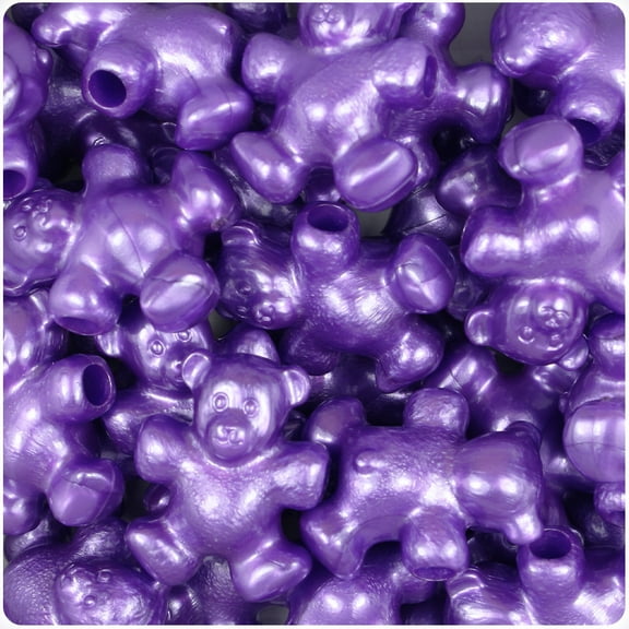 BeadTin Dark Purple Pearl 25mm Teddy Bear Pony Beads (24pcs)