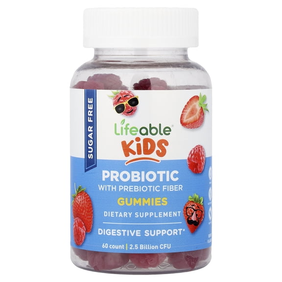 Lifeable Kids Probiotic with Probiotic Fiber Gummies, Sugar Free, Berry, 2.5 Billion CFU, 60 Gummies
