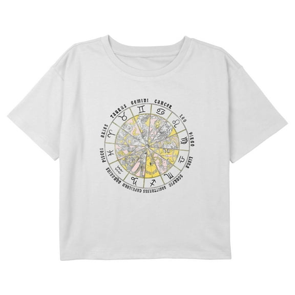 Girl's Lost Gods Astrology Vintage Wheel Graphic Cropped T-Shirt White Small