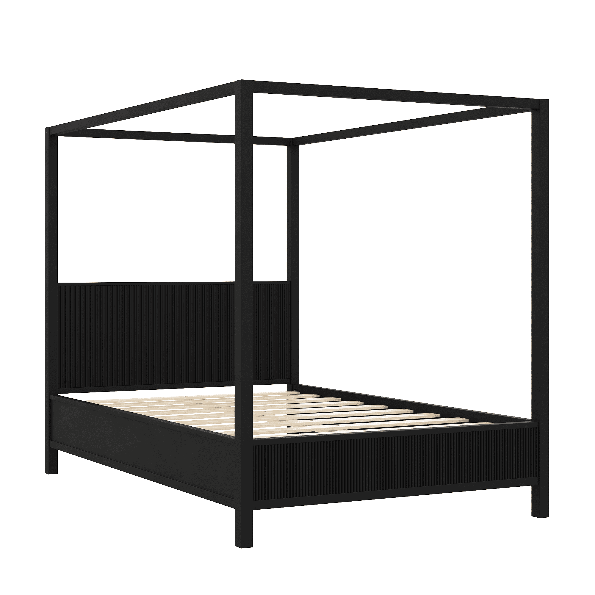 Euroco Wood Queen Size Canopy Platform Bed, Black