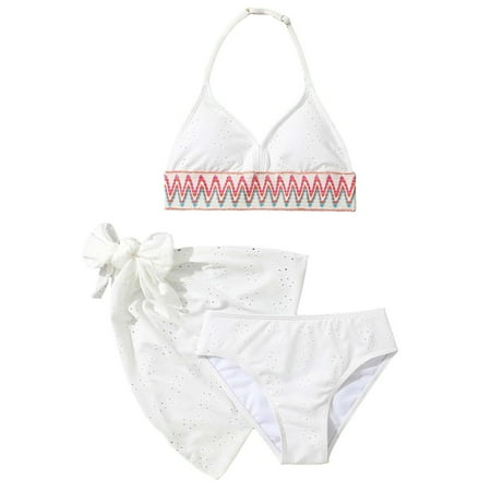Girls Swimsuit Girl s Three Piece Halt Er Bikini Sets Bathing Suit with Cover Up Skirt Girls Cute Sweet Style Swimsuit Set