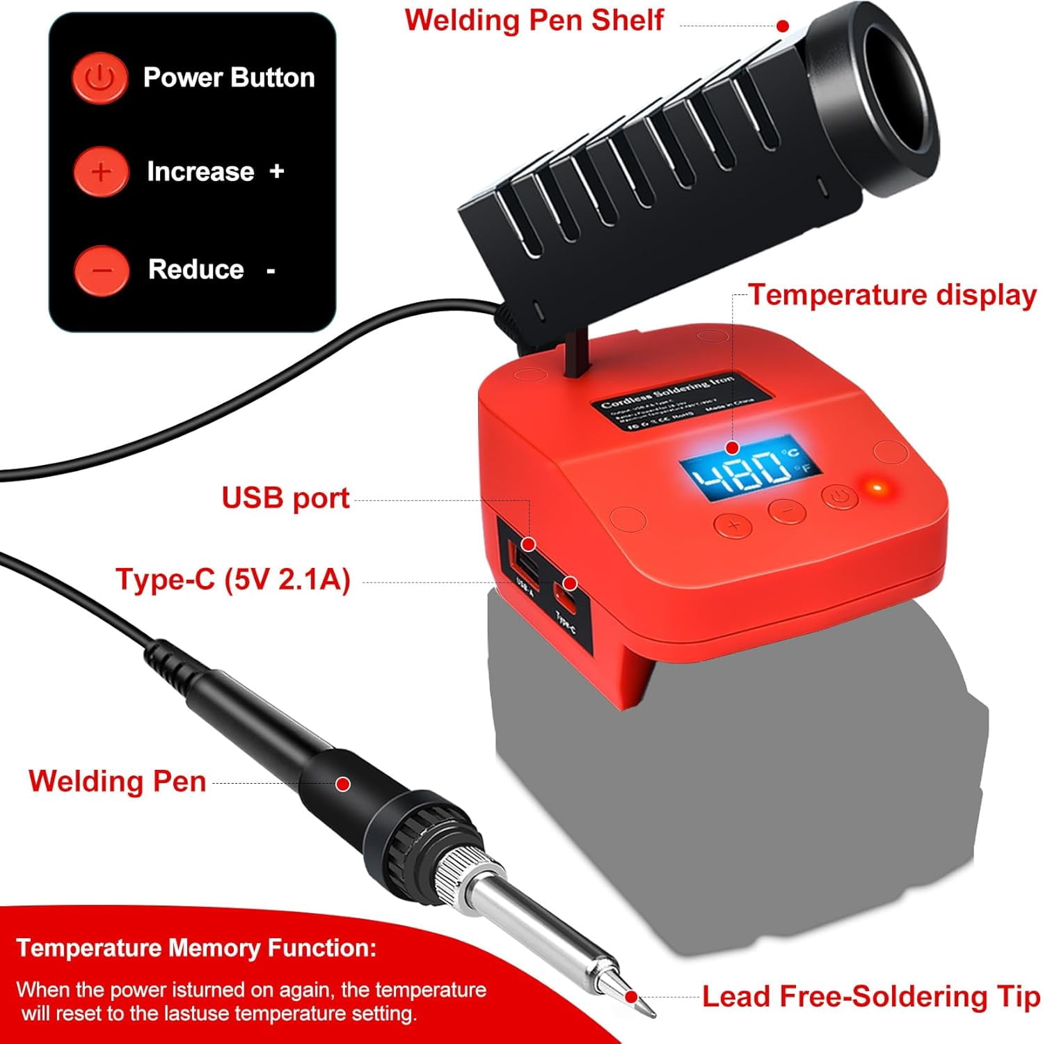 Soldering Iron Station Compatible with Milwaukee M18 18V Battery, Cordless Soldering Iron Kit with LCD Display, USB & Type-C, Battery Powered Soldering for DIY, Appliance Repair (Tools Only)