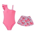 thumbnail image 5 of CUZIBR Kids Girls Swimsuits Two Piece Bikini Sets One Shoulder Ruffles Sleeveless Sport Bathing Suits With High Waist Pleated Skirts Cover Up Cozy Swimwear Beach Pool Beachwear,Hot Pink2,11-12 Years, 5 of 5