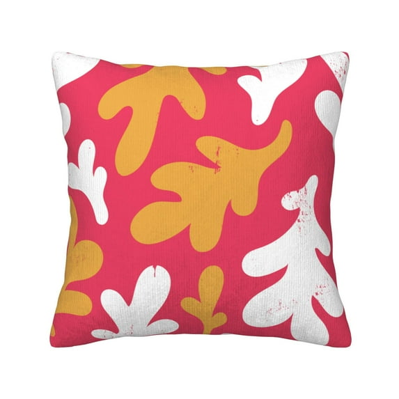 Square Throw Pillow Covers with Core, Red Abstract Cartoon Leaves Pillows for Sofa Beds, 16"x16"