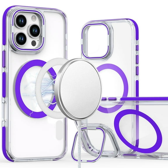 For Apple iPhone 11 (6.1") Hybrid Clear back Invisible Camera Bracket Stand [With Magsafe Magnetic Circle] Shockproof Color Frame Cover ,Xpm Phone Case [ Purple ]