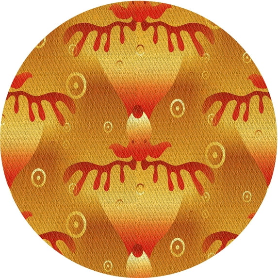 Ahgly Company Indoor Round Patterned Orange Red Orange Area Rugs, 6' Round