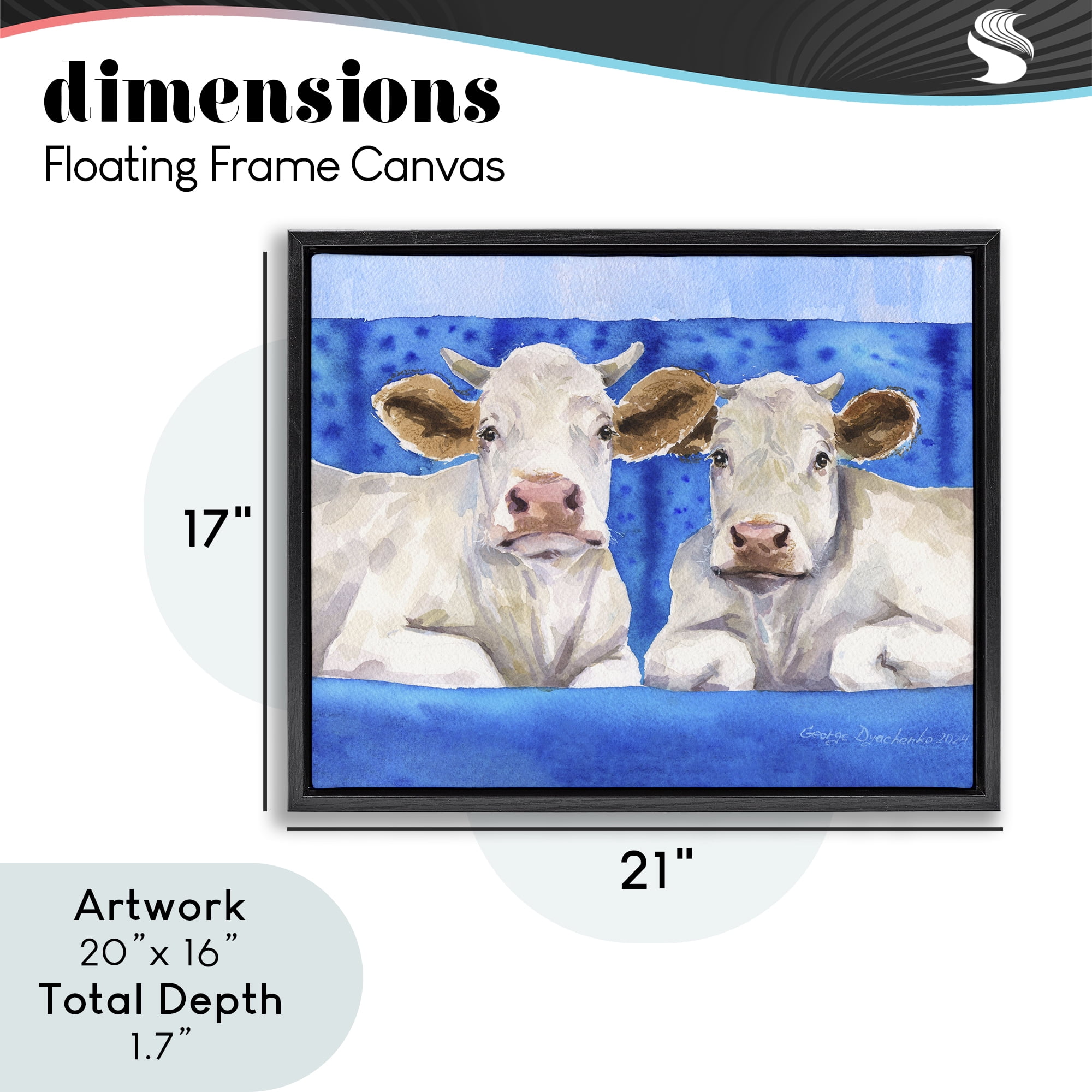 Stupell Industries White Cows on Blue Sofa Black Framed Floater Canvas Wall Art, design by George Dyachenko
