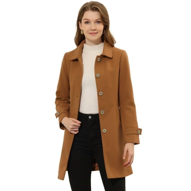 INSPIRE CHIC Manteau Caban Trench d'Hiver pour Femme à Col Peter Pan Brun P