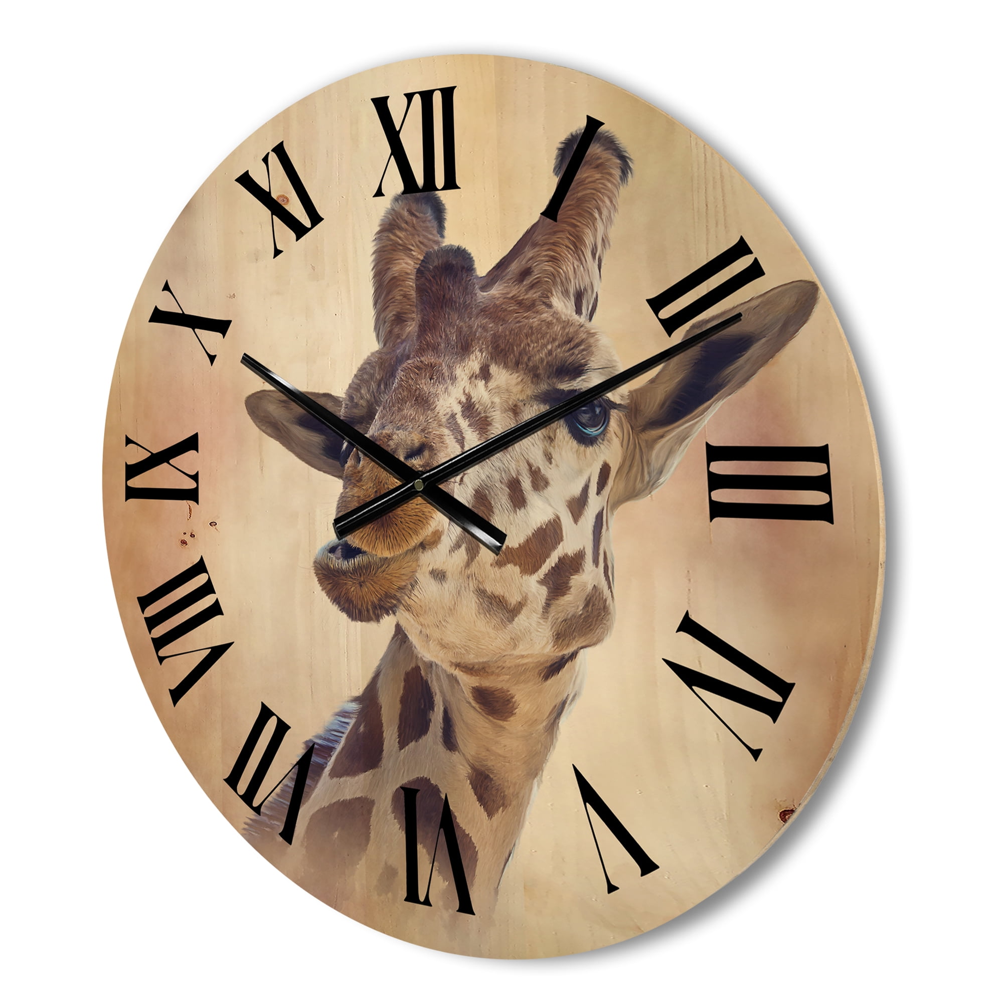 Designart 'Close Up Portrait of A Giraffe VI' Farmhouse Wood Wall Clock