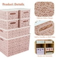 thumbnail image 2 of Set of 6 Stackable Lace-Design Storage Bins Plastic Home Organizer Container with Lids for Bathroom Closet Crafts, Pink, 2 of 7