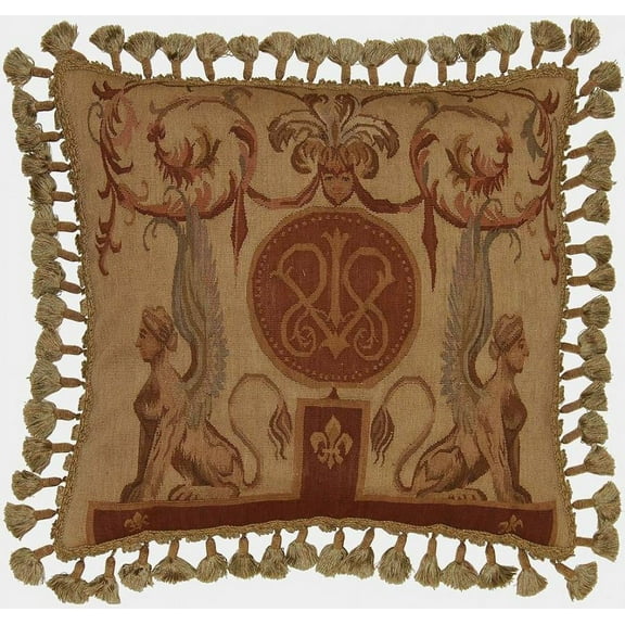 Throw Pillow Aubusson Flourishes Flourish 22x22 Beige Bronze Pink Olive Green