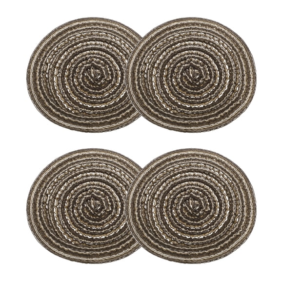 Uxcell 4pcs Round Braided Placemats 4" Non-Slip Round Table Mats for Dining Tables Washable Heat Insulation Woven Placemats, Brown