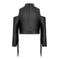 thumbnail image 4 of Runhomal Latin Dance Shirts for Girls Long Sleeve Cold Shoulder Tassels Dance Performance Crop Top Black 14, 4 of 5