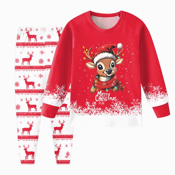 NOLDARES Toddler Boys Girls Christmas Pajamas Set Kids Xmas Long Sleeve 2 Piece Pjs Holiday Homewear Sleepwear for Kids(D010-Red)
