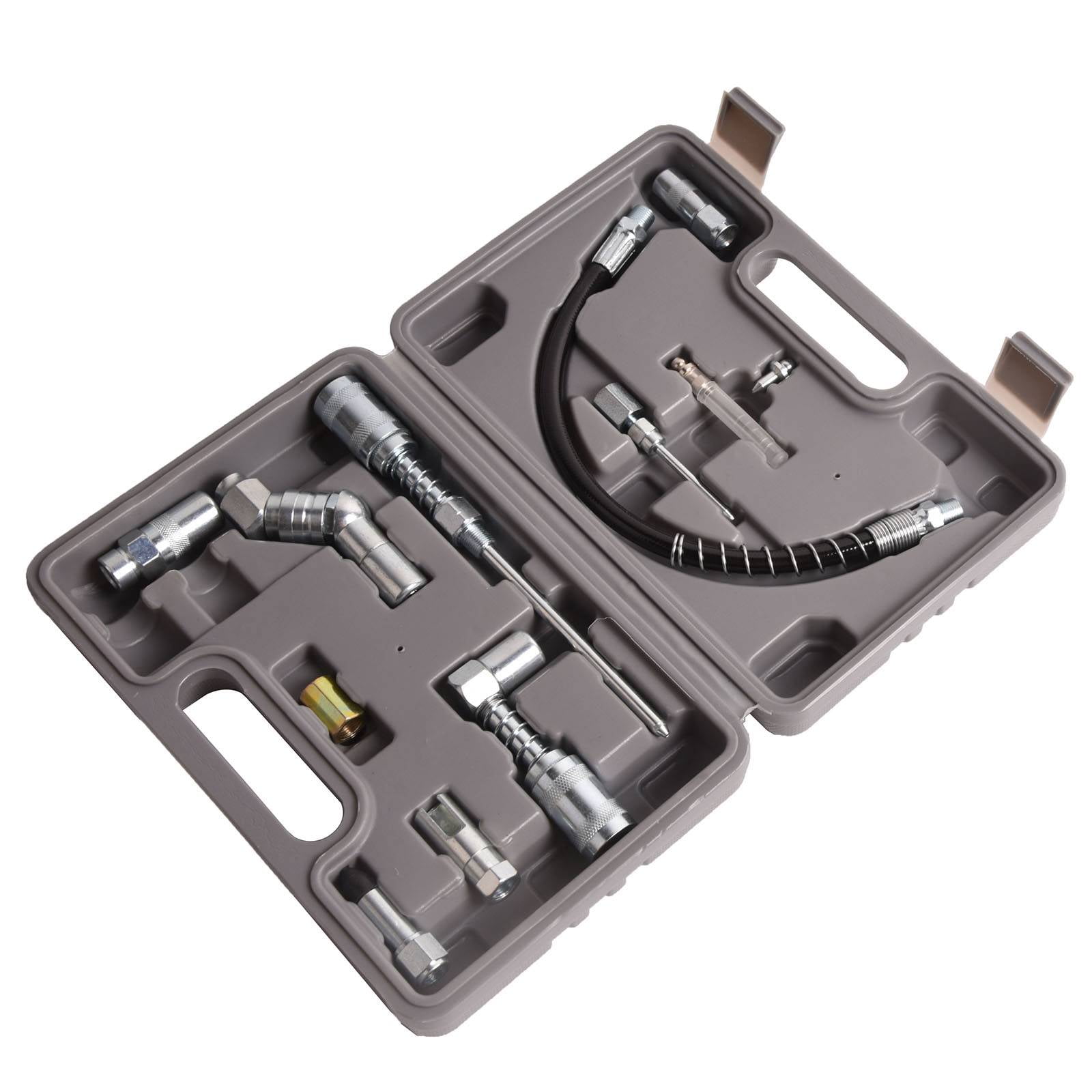 Dawot 12 Piece Grease Gun Accessory Set Including Flex Hose with Spring, Grease Couplers