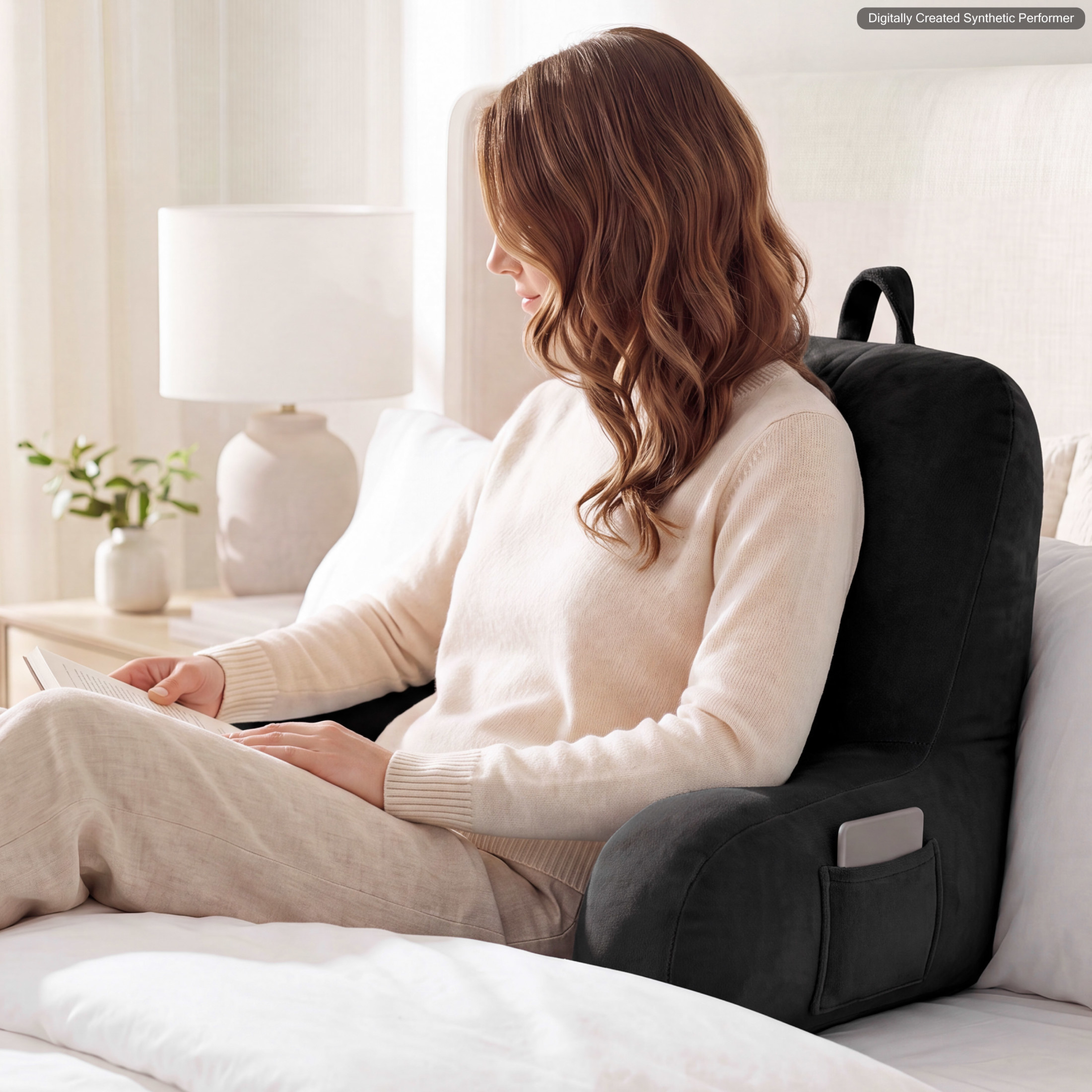 The Sheet Lab Plush Backrest Pillow, Black, 29" x 24.5" x 10.5"