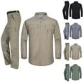 thumbnail image 1 of YOIAVAIOY Ensemble 2 Pcs pour Hommes Imperméable Survêtement à Manches Longues Chemises Cargo et Pantalons Ensemble de Randonnée Survêtement d'Extérieur Ensemble Assorti Kaki m, 1 of 5