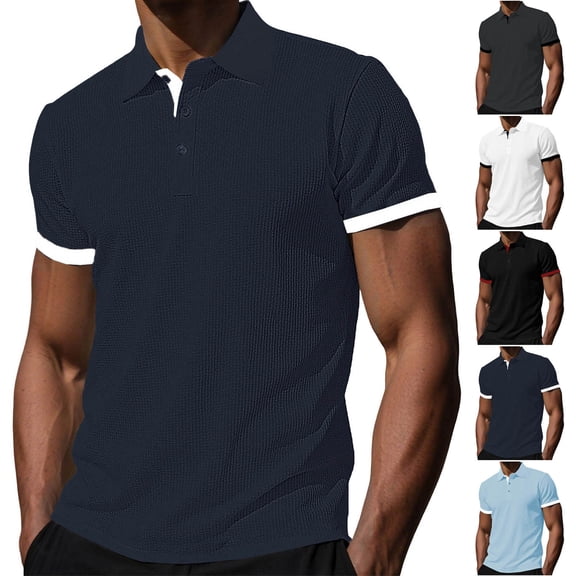 HBGVBA Men's Summer Casual T-Shirts,Athleisure Muscle Tees,Short Sleeve Collared 2 Tone Fashion Soft Breathable Daily Leisure Vacation Wear T-Shirts
