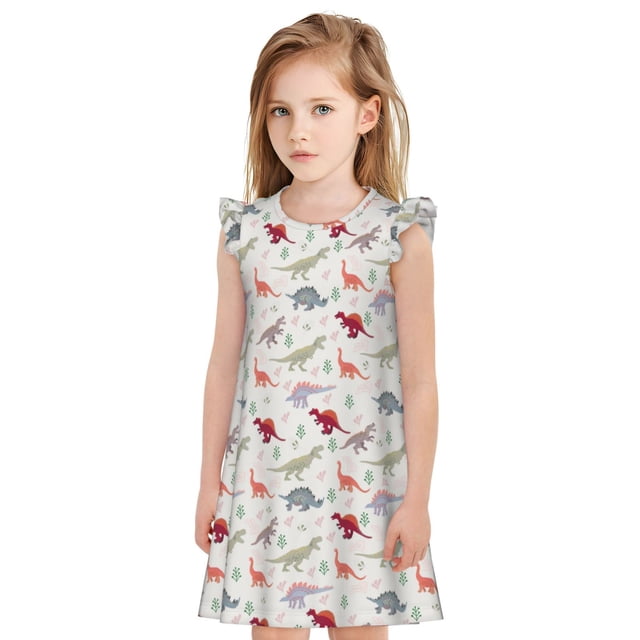 Fotbe Cute Dinosaur Vestido de Dormir para Niñas de 3 a 10 Años, Mangas Cortas, Estilo Princesa, Pijama Camisón con Mangas Voladas-Medium