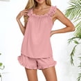 thumbnail image 4 of Womens Pajamas Set 2 Piece Ruffle Pj Soft Tank Top and Shorts Sleepwear Set Bridal Pajama for Women Set, 4 of 6