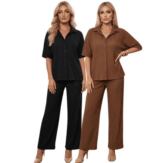 Pack 2 Conjuntos Para Mujer Set Camiseta Y Pantalón Wide Leg