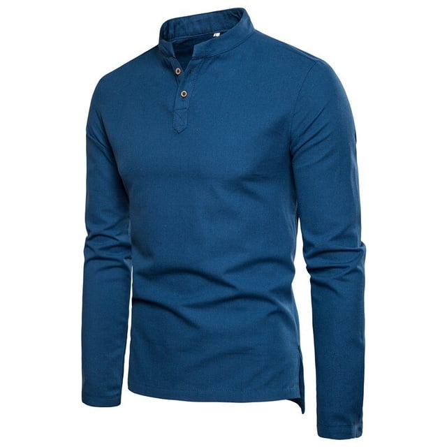 OmicGot Spring New Men's Cotton Linen T shirts Chinese Style Slim Fit Long Sleeve Tops Men Solid Color Breathable Linen shirt