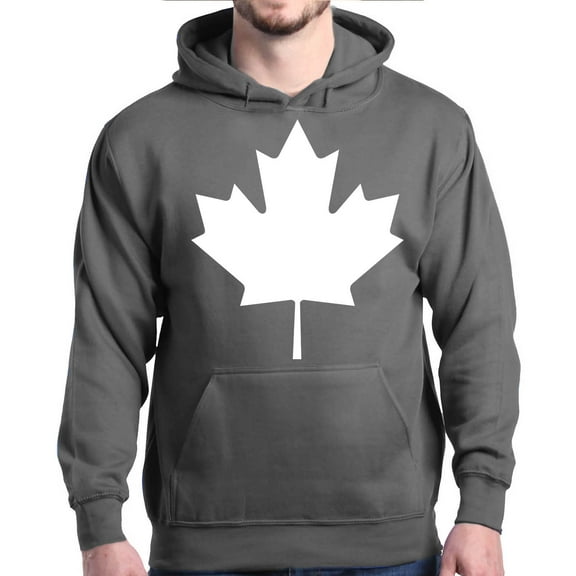 Shop4Ever Men's Canada White Leaf Proud Canadian Flag Hooded Sweatshirt Hoodie Medium Charcoal